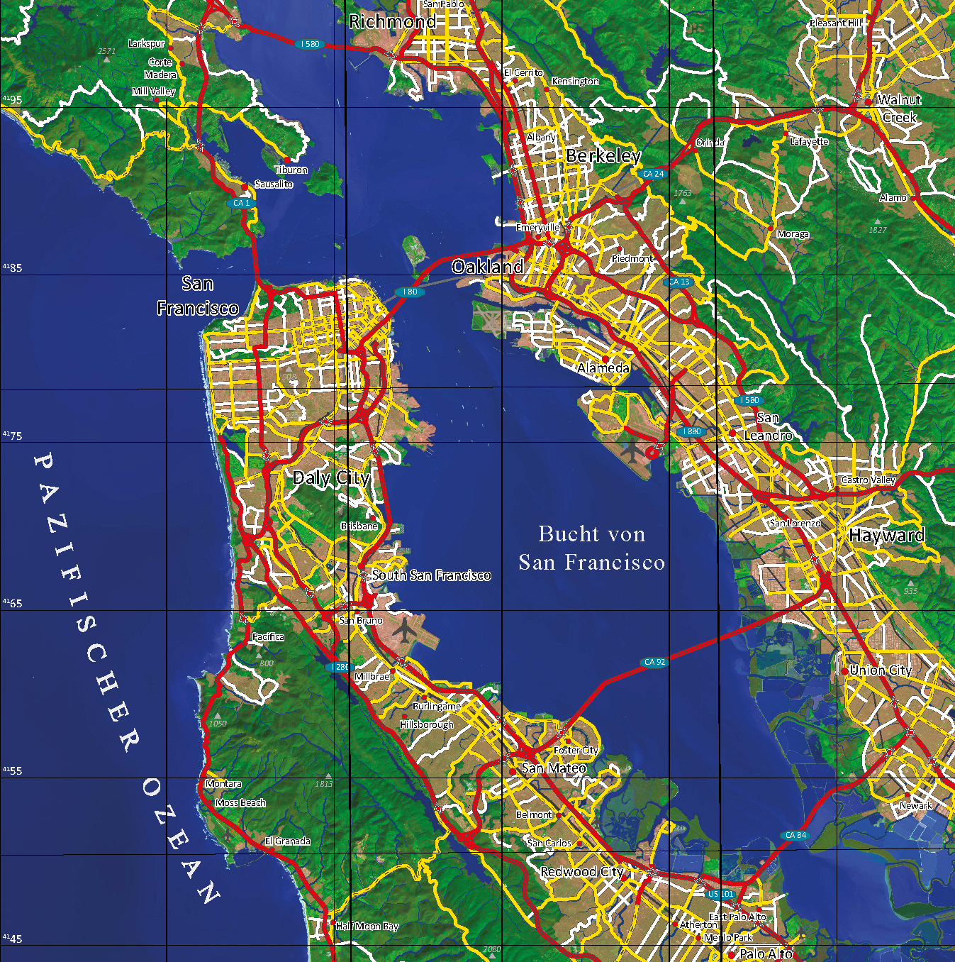 Ausschnitt: Entwicklung einer Satellitenbildkarte für den Großraum San Francisco