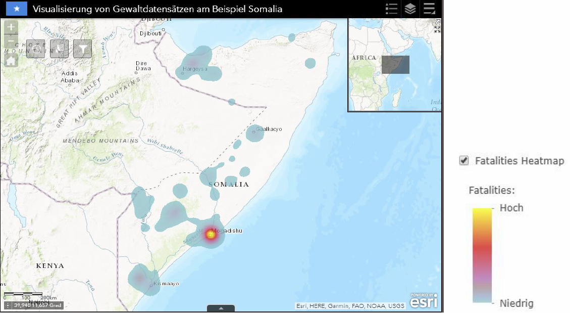 Web-Karte: Heatmap nach Todesfällen in Somalia (1989-2017)